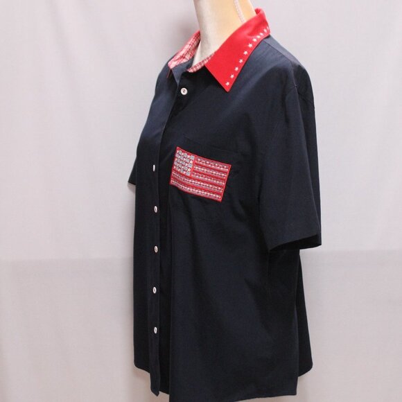 Karen Scott Sport Red White and Navy Blue Short Sleeve Top - Picture 4 of 12